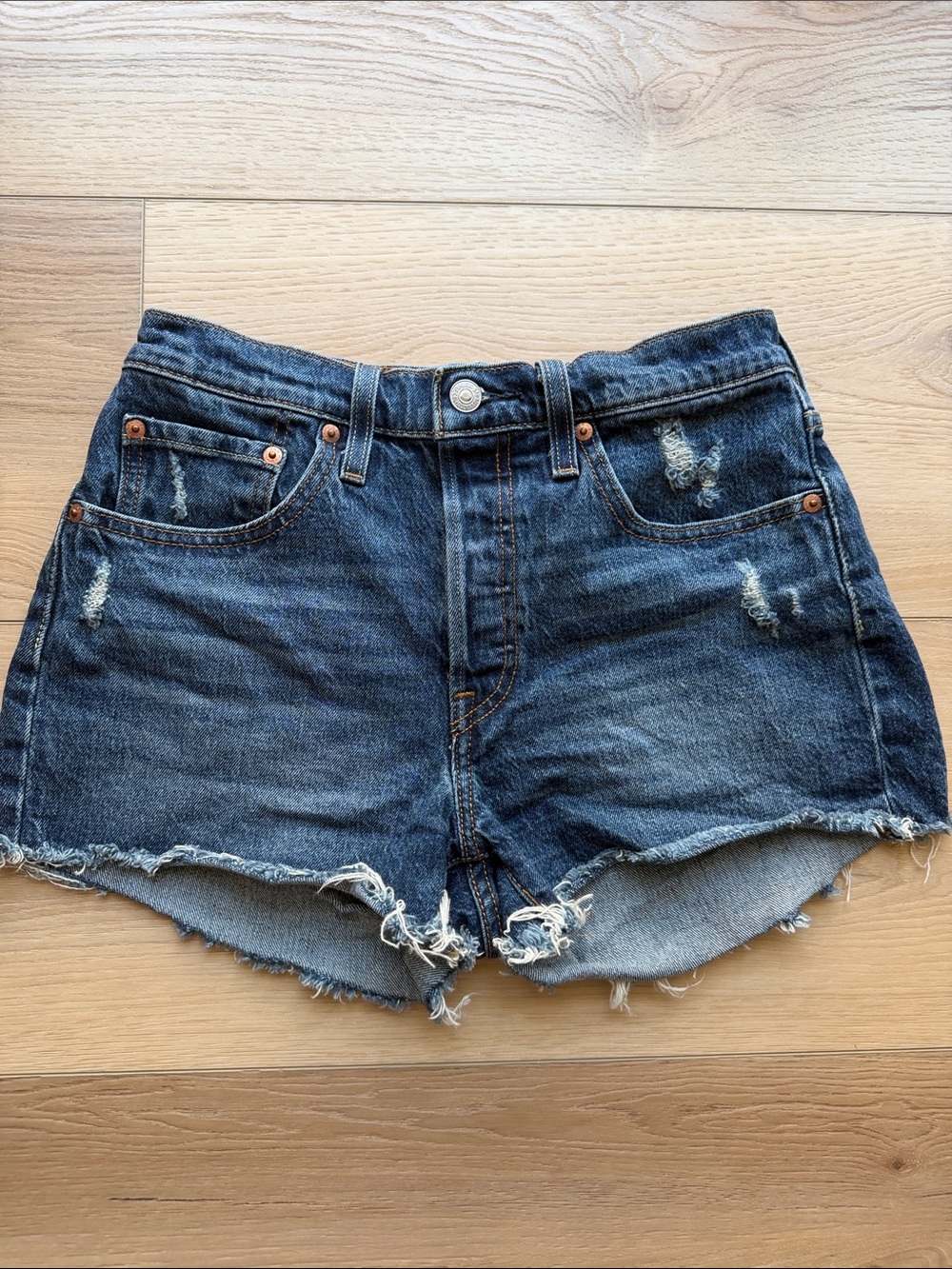 Levi's Dark Blue Distressed Cutoff Denim Shorts